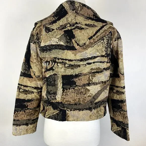 Tribal Boho Geometric Earthy Rustic Print Oversized Cowl Collar Blazer Jacket - Picture 6 of 7